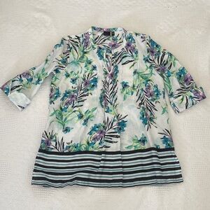 Rafaella 100% Linen Top Floral Women’s Size Small Longline